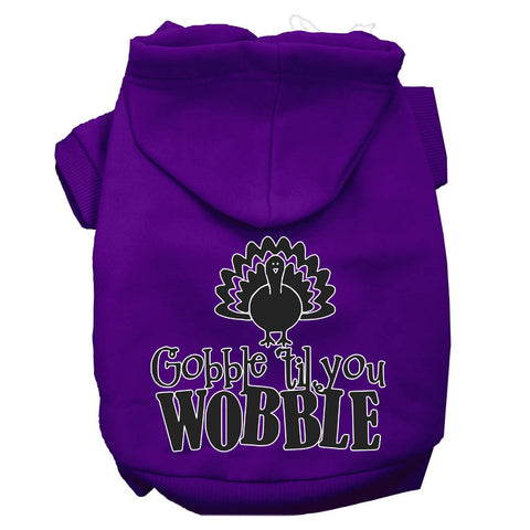 Gobble Til You Wobble Screen Print Dog Hoodie Purple L