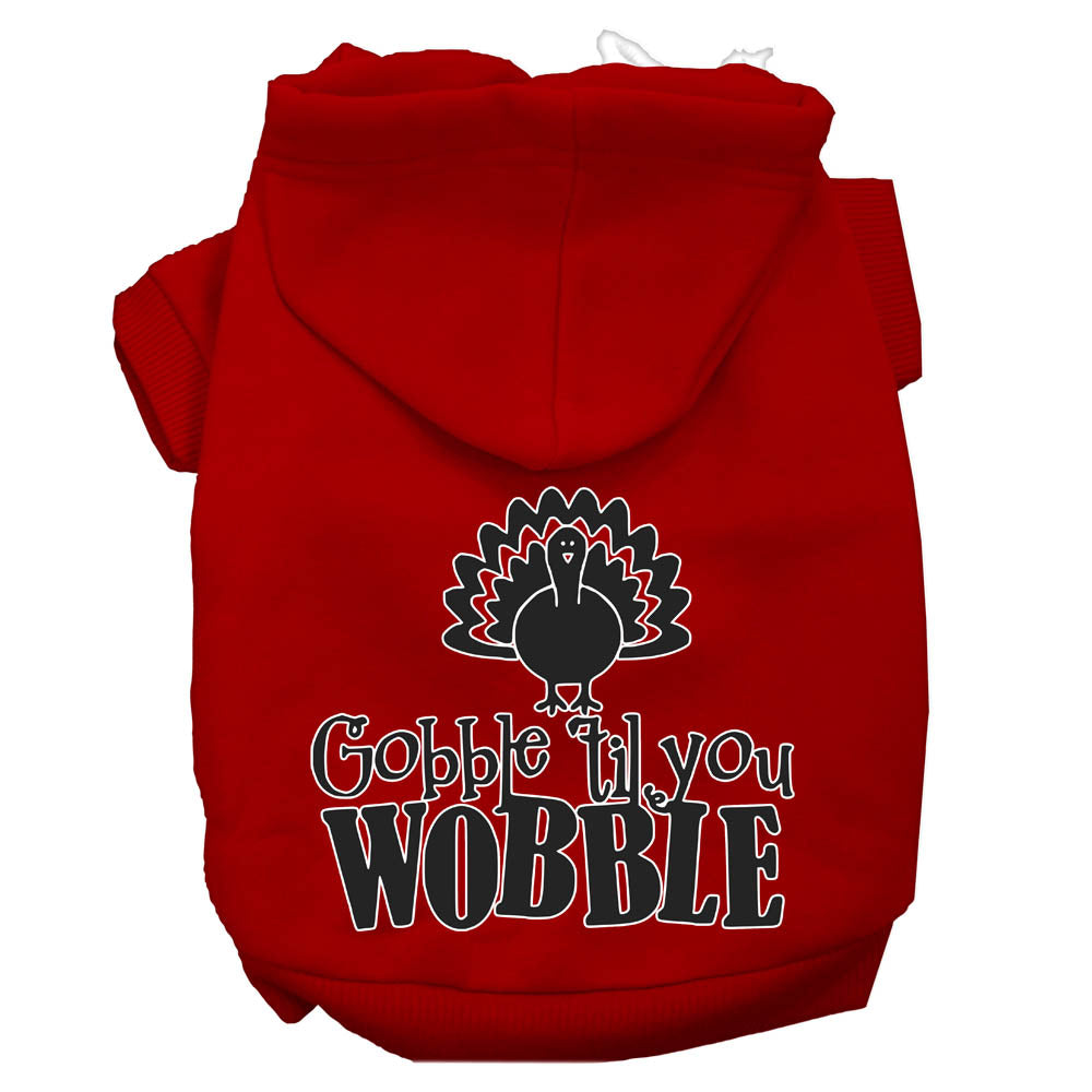 Gobble Til You Wobble Screen Print Dog Hoodie Red Xs