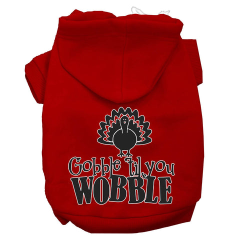 Gobble Til You Wobble Screen Print Dog Hoodie Red Xs