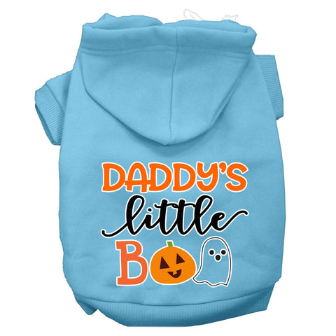 Daddy's Little Boo Screen Print Dog Hoodie Baby Blue L