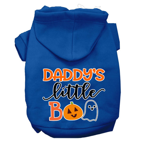 Daddy's Little Boo Screen Print Dog Hoodie Blue Xl