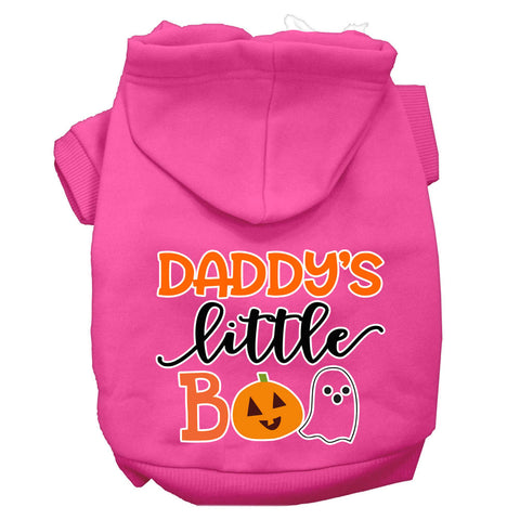 Daddy's Little Boo Screen Print Dog Hoodie Bright Pink S