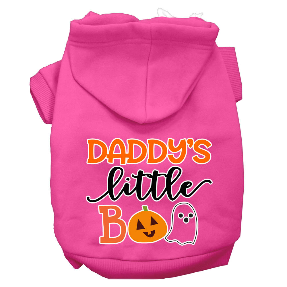 Daddy's Little Boo Screen Print Dog Hoodie Bright Pink Xs