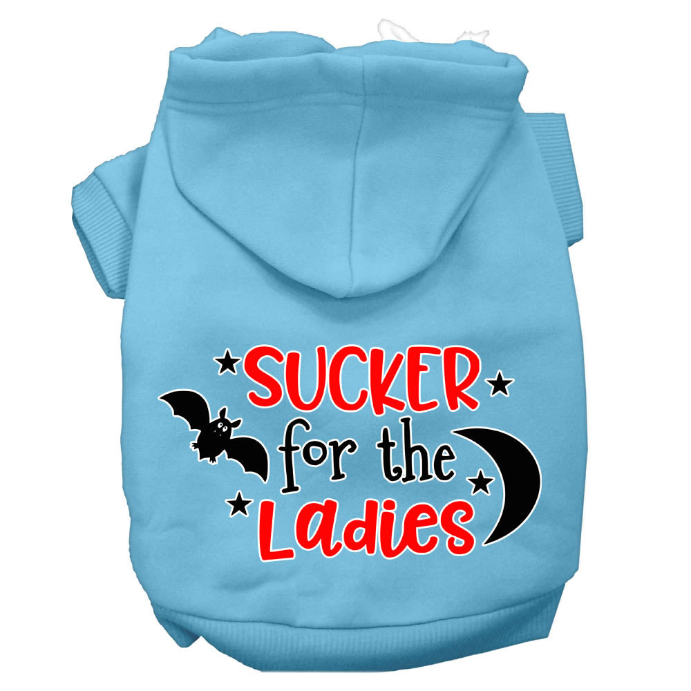 Sucker For The Ladies Screen Print Dog Hoodie Baby Blue Xs