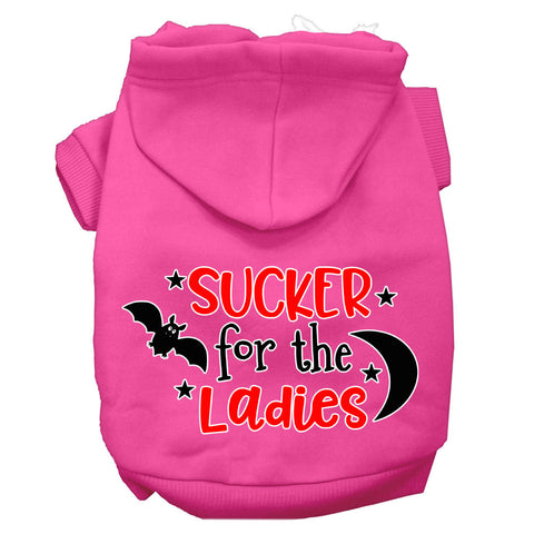 Sucker For The Ladies Screen Print Dog Hoodie Bright Pink Xs