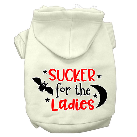 Sucker For The Ladies Screen Print Dog Hoodie Cream L