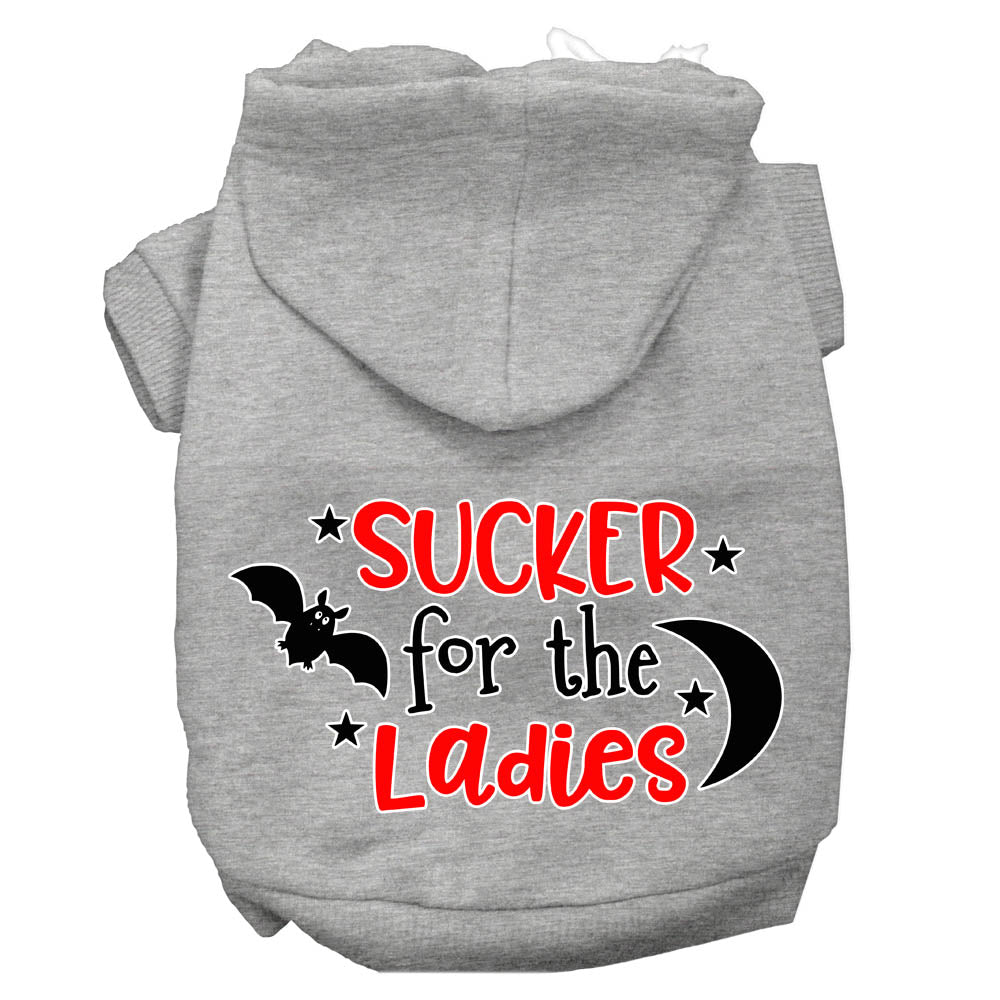 Sucker For The Ladies Screen Print Dog Hoodie Grey M