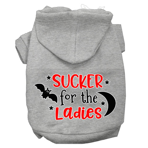 Sucker For The Ladies Screen Print Dog Hoodie Grey Xl