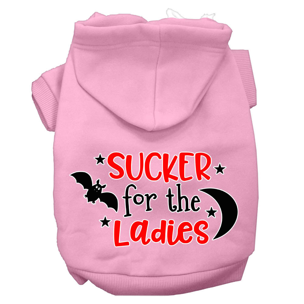 Sucker For The Ladies Screen Print Dog Hoodie Light Pink L