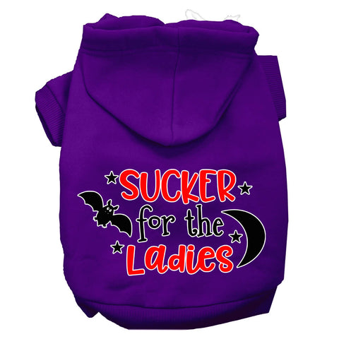 Sucker For The Ladies Screen Print Dog Hoodie Purple L