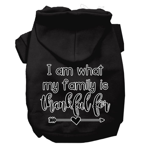 I Am What My Family Is Thankful For Screen Print Dog Hoodie Black L