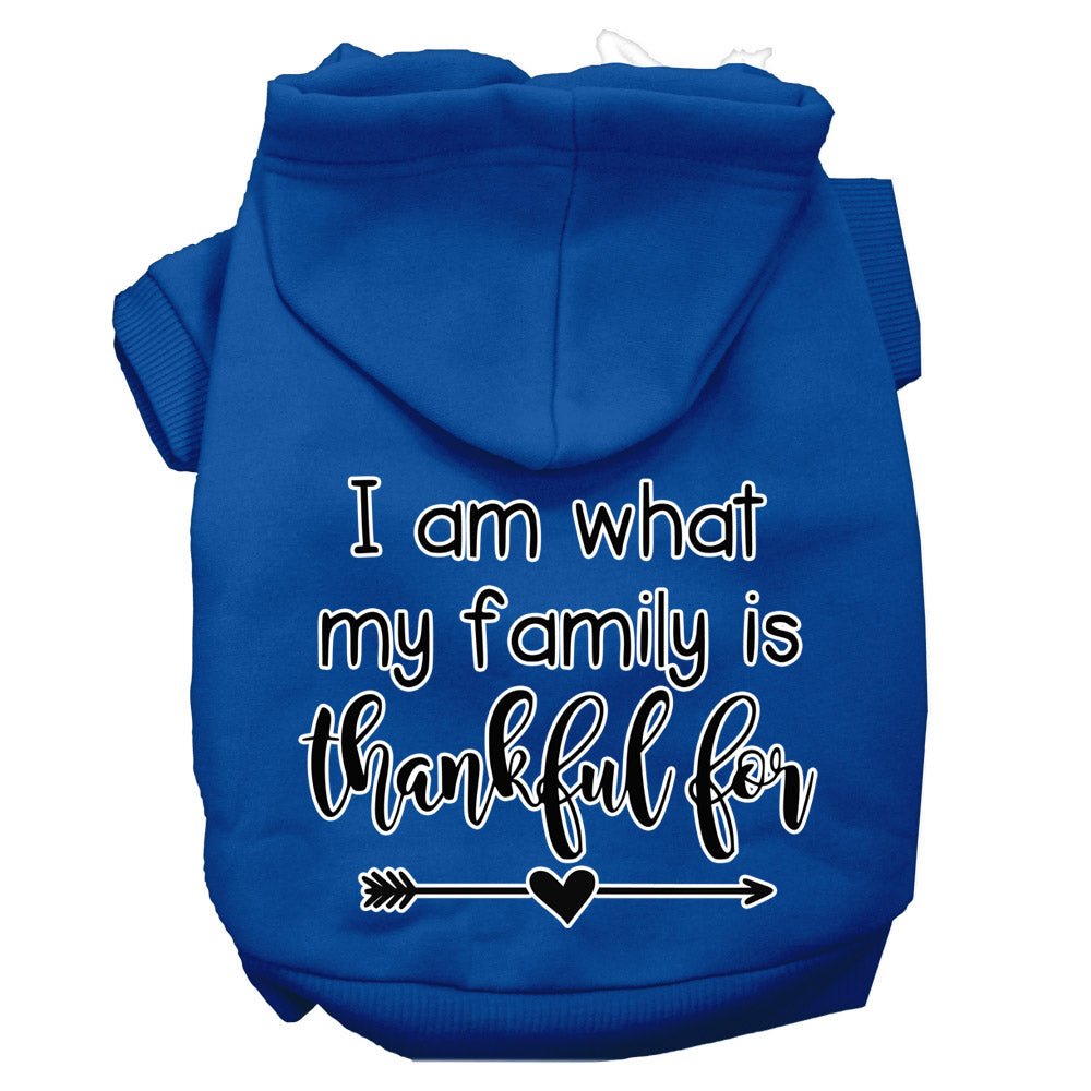 I Am What My Family Is Thankful For Screen Print Dog Hoodie Blue L