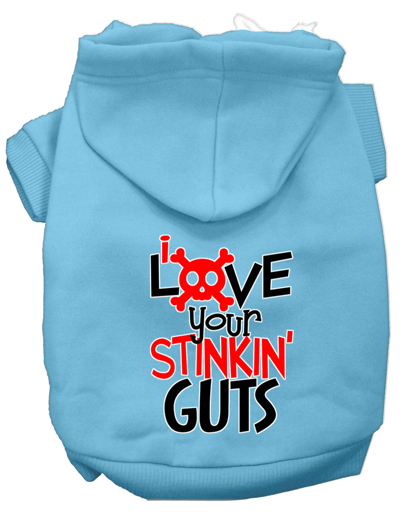 Love Your Stinkin Guts Screen Print Dog Hoodie Baby Blue S