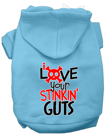 Love Your Stinkin Guts Screen Print Dog Hoodie Baby Blue Xs