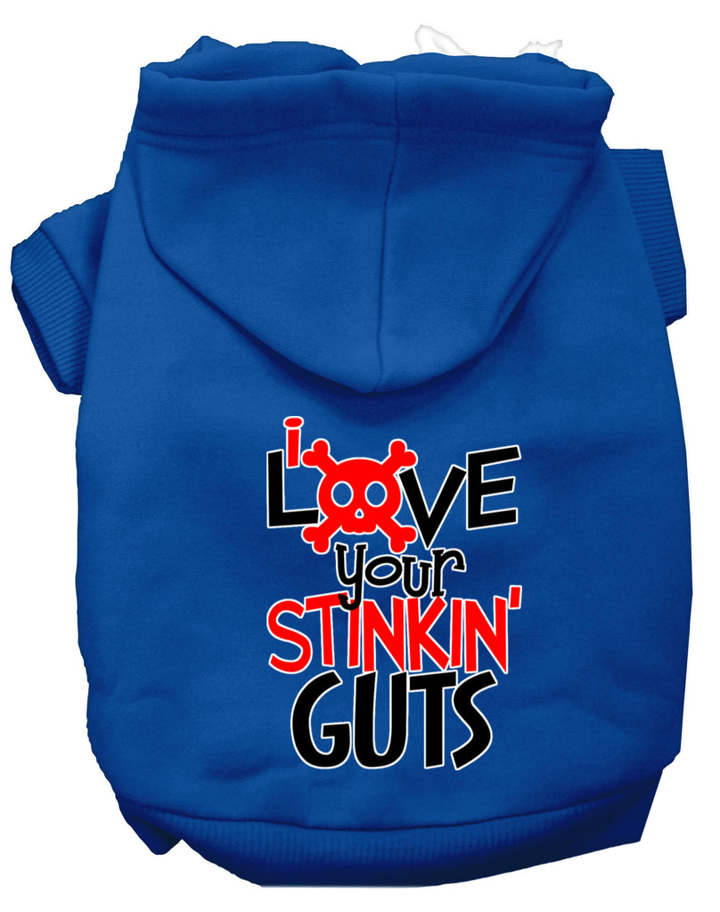 Love Your Stinkin Guts Screen Print Dog Hoodie Blue L