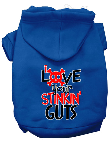 Love Your Stinkin Guts Screen Print Dog Hoodie Blue Xs