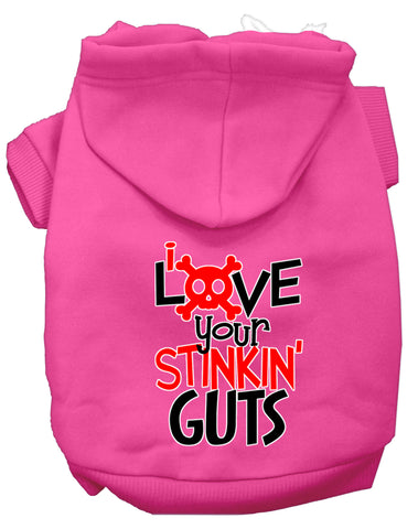 Love Your Stinkin Guts Screen Print Dog Hoodie Bright Pink L