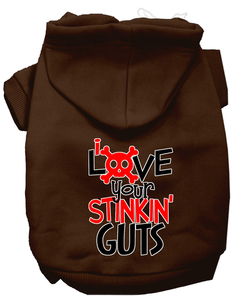 Love Your Stinkin Guts Screen Print Dog Hoodie Brown Xs