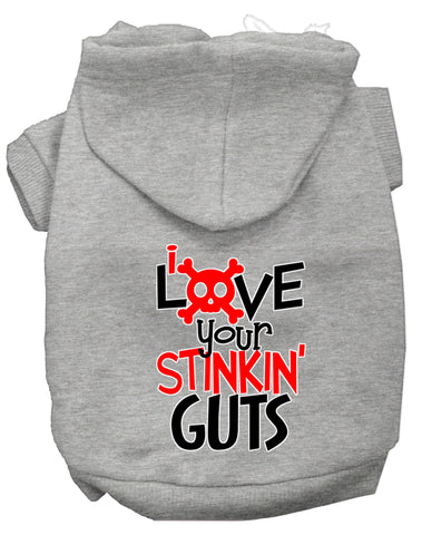 Love Your Stinkin Guts Screen Print Dog Hoodie Grey Xs