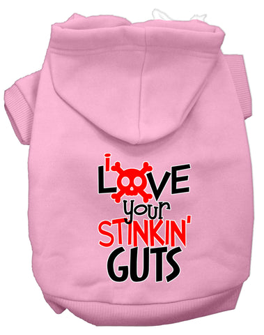 Love Your Stinkin Guts Screen Print Dog Hoodie Light Pink L