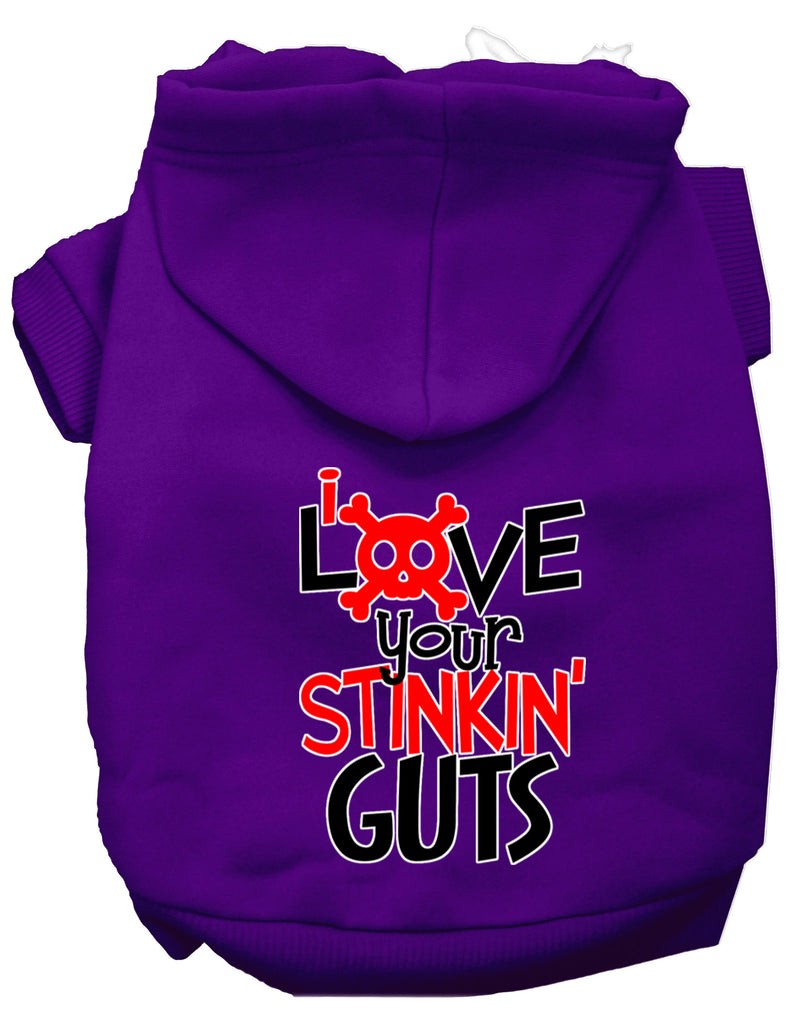 Love Your Stinkin Guts Screen Print Dog Hoodie Purple L