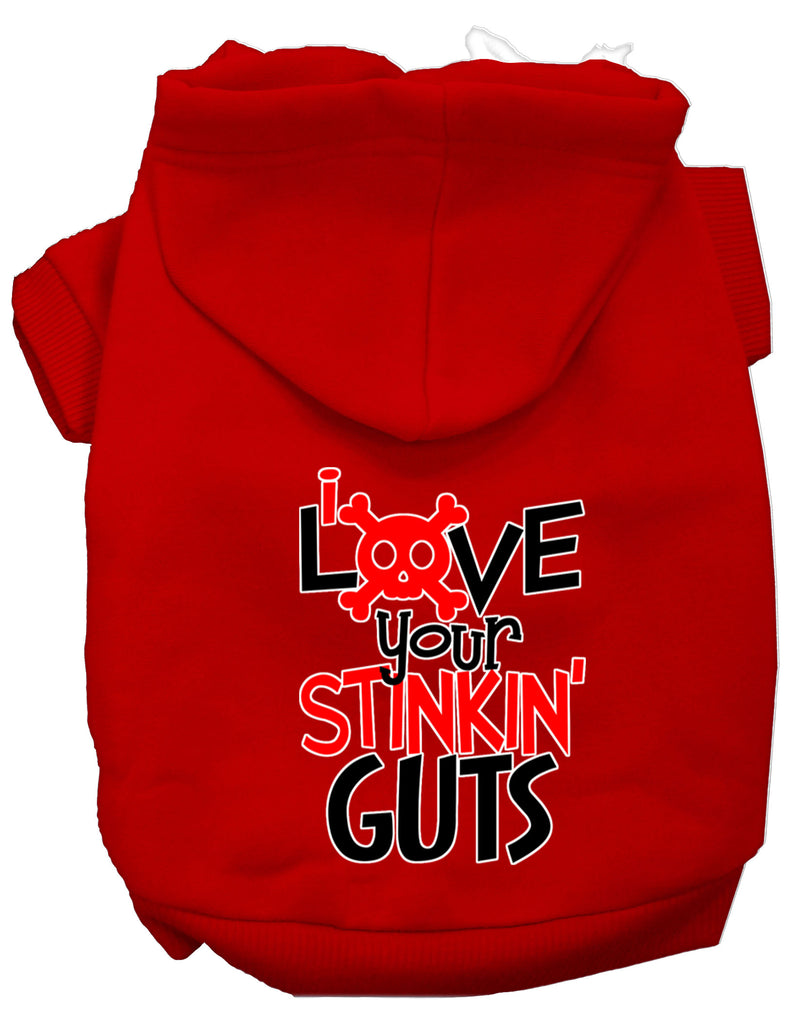 Love Your Stinkin Guts Screen Print Dog Hoodie Red Xs