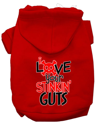 Love Your Stinkin Guts Screen Print Dog Hoodie Red Xs