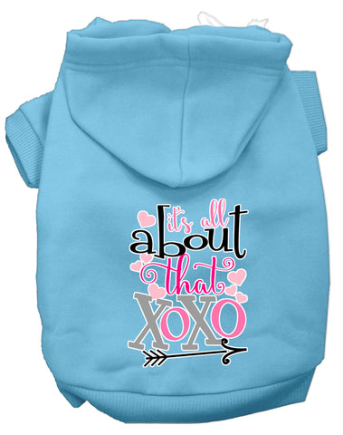 All About That Xoxo Screen Print Dog Hoodie Baby Blue L