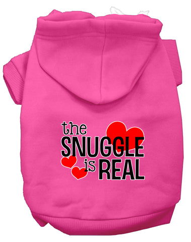 The Snuggle Is Real Screen Print Dog Hoodie Bright Pink L