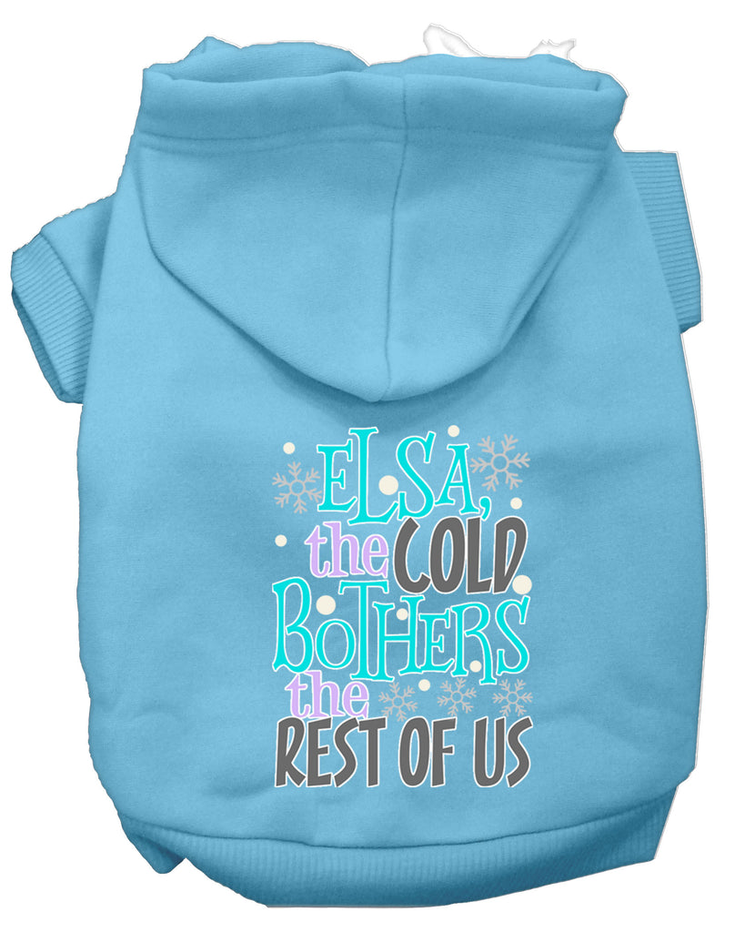 Elsa, The Cold Screen Print Dog Hoodie Baby Blue Xs