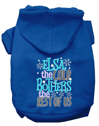 Elsa, The Cold Screen Print Dog Hoodie Blue L