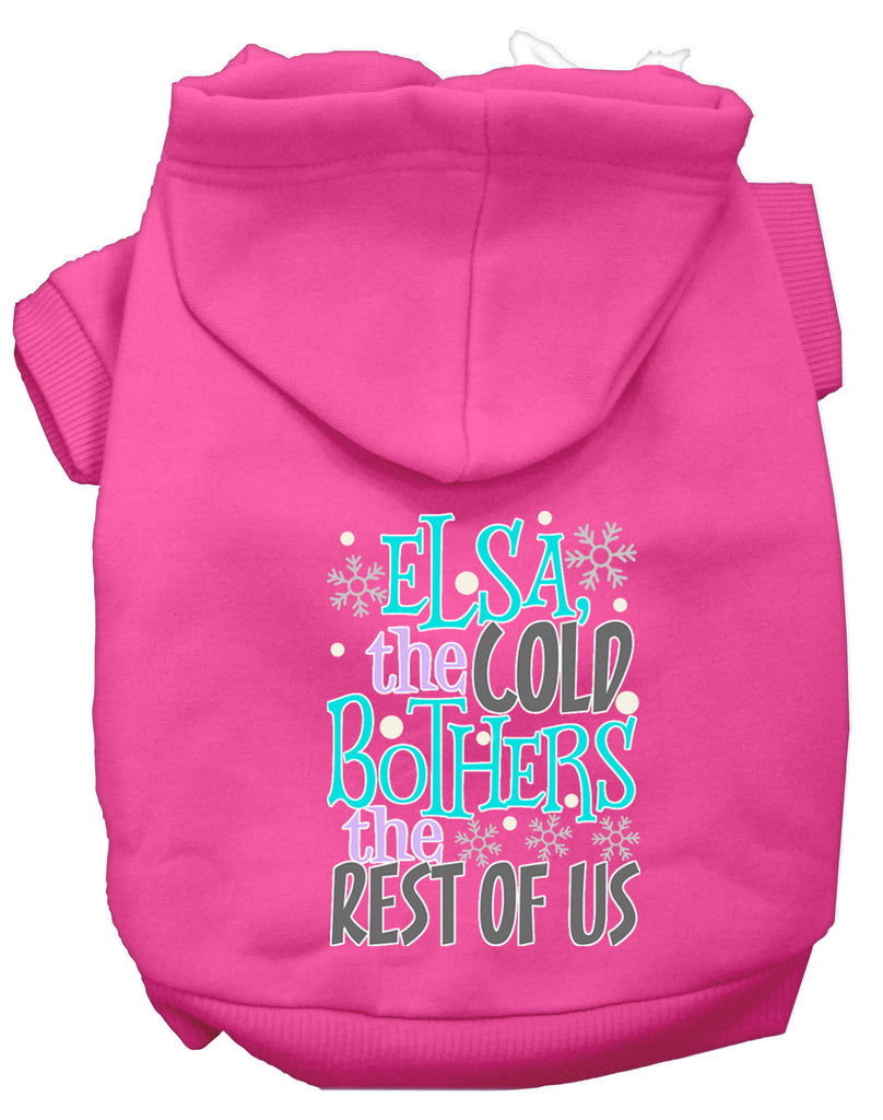 Elsa, The Cold Screen Print Dog Hoodie Bright Pink L