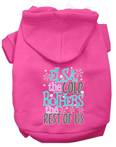 Elsa, The Cold Screen Print Dog Hoodie Bright Pink M