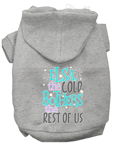 Elsa, The Cold Screen Print Dog Hoodie Grey Xs