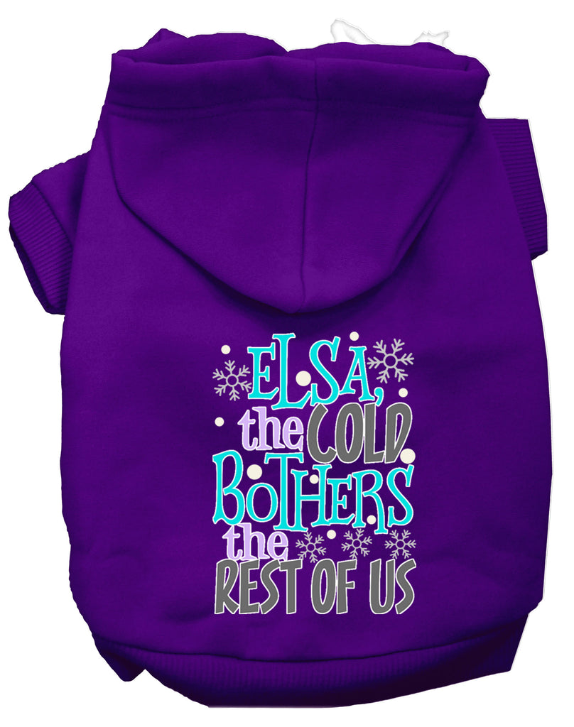 Elsa, The Cold Screen Print Dog Hoodie Purple L