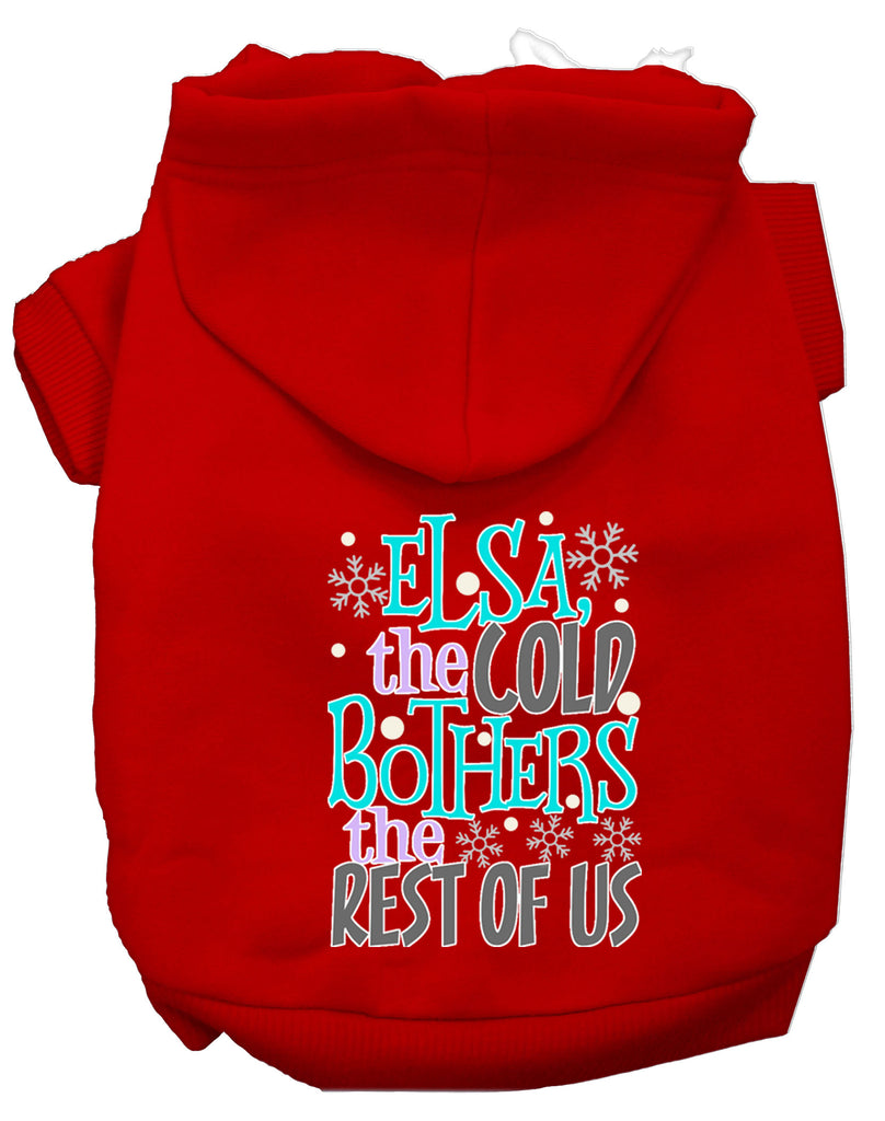 Elsa, The Cold Screen Print Dog Hoodie Red Xs