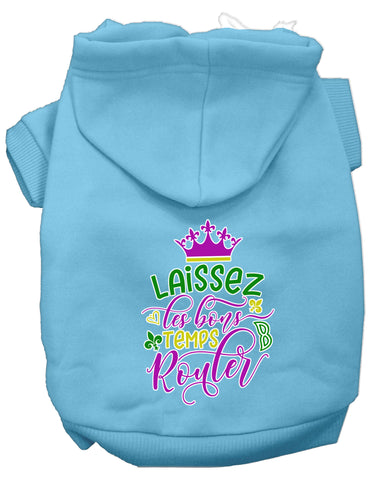 Laissez Les Bons Temps Rouler Screen Print Mardi Gras Dog Hoodie Baby Blue L