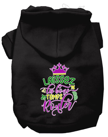 Laissez Les Bons Temps Rouler Screen Print Mardi Gras Dog Hoodie Black L