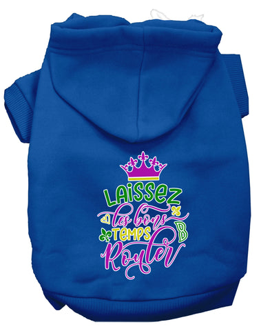 Laissez Les Bons Temps Rouler Screen Print Mardi Gras Dog Hoodie Blue Xs