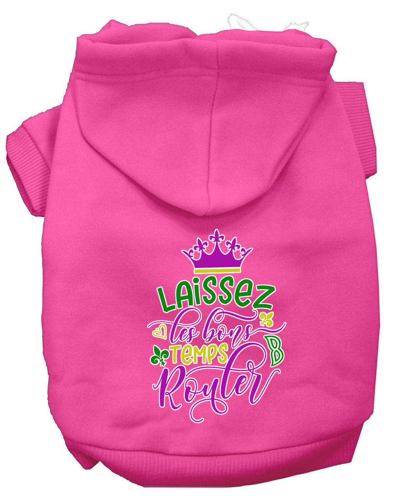 Laissez Les Bons Temps Rouler Screen Print Mardi Gras Dog Hoodie Bright Pink L