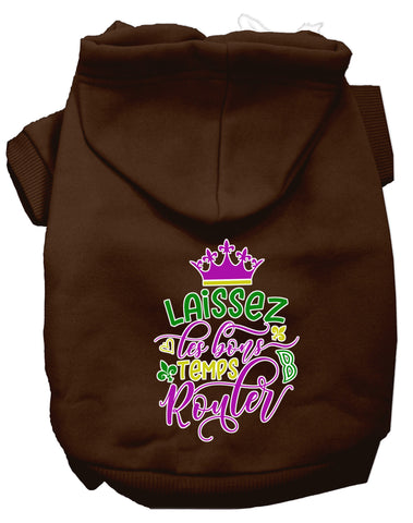 Laissez Les Bons Temps Rouler Screen Print Mardi Gras Dog Hoodie Brown Xs