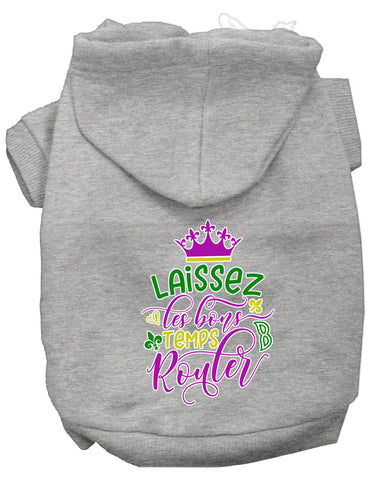 Laissez Les Bons Temps Rouler Screen Print Mardi Gras Dog Hoodie Grey Xs