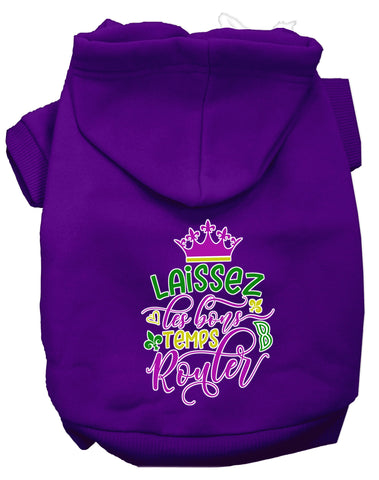 Laissez Les Bons Temps Rouler Screen Print Mardi Gras Dog Hoodie Purple L