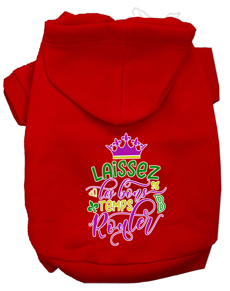 Laissez Les Bons Temps Rouler Screen Print Mardi Gras Dog Hoodie Red Xs