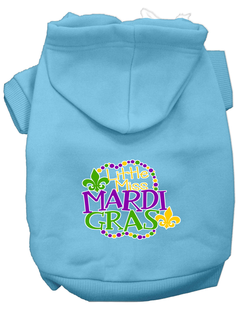 Miss Mardi Gras Screen Print Mardi Gras Dog Hoodie Baby Blue Xs