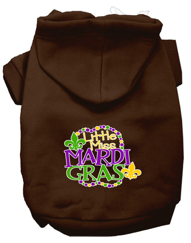 Miss Mardi Gras Screen Print Mardi Gras Dog Hoodie Brown Xs