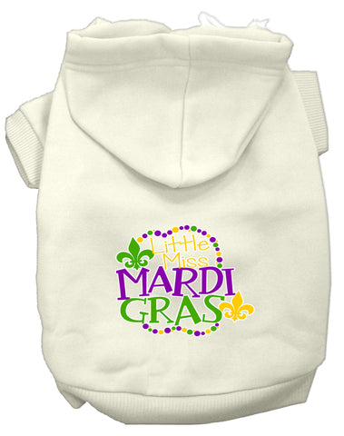 Miss Mardi Gras Screen Print Mardi Gras Dog Hoodie Cream Xs