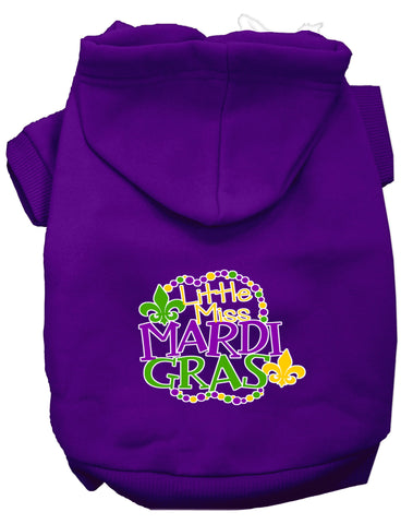 Miss Mardi Gras Screen Print Mardi Gras Dog Hoodie Purple Xs