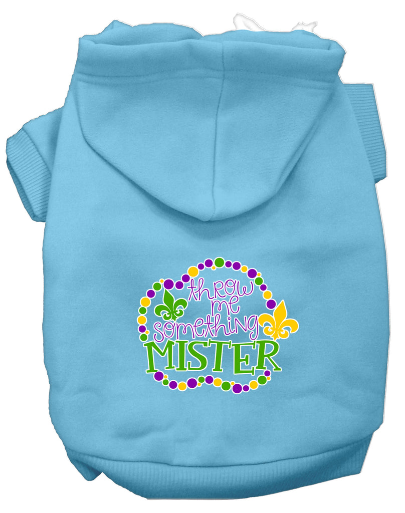 Throw Me Something Screen Print Mardi Gras Dog Hoodie Baby Blue L