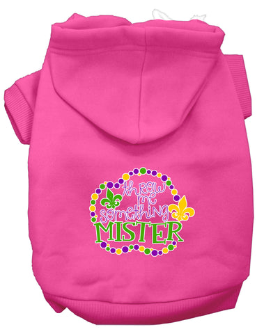 Throw Me Something Screen Print Mardi Gras Dog Hoodie Bright Pink L